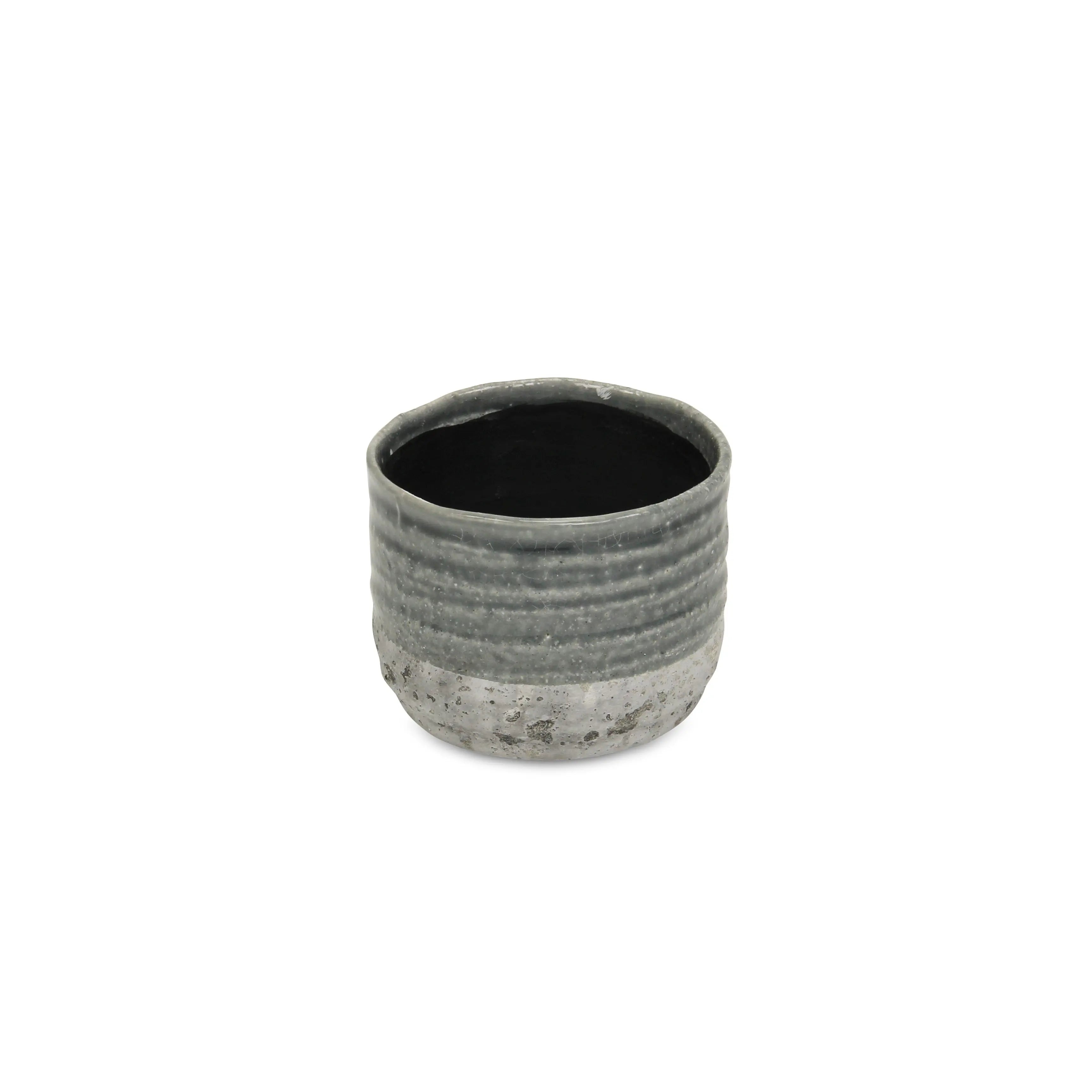 Gray Ceramic 36 Ounce Two Toned Round Distressed Pot Planter GreatEagleInc