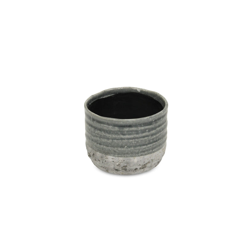 Gray Ceramic 36 Ounce Two Toned Round Distressed Pot Planter GreatEagleInc