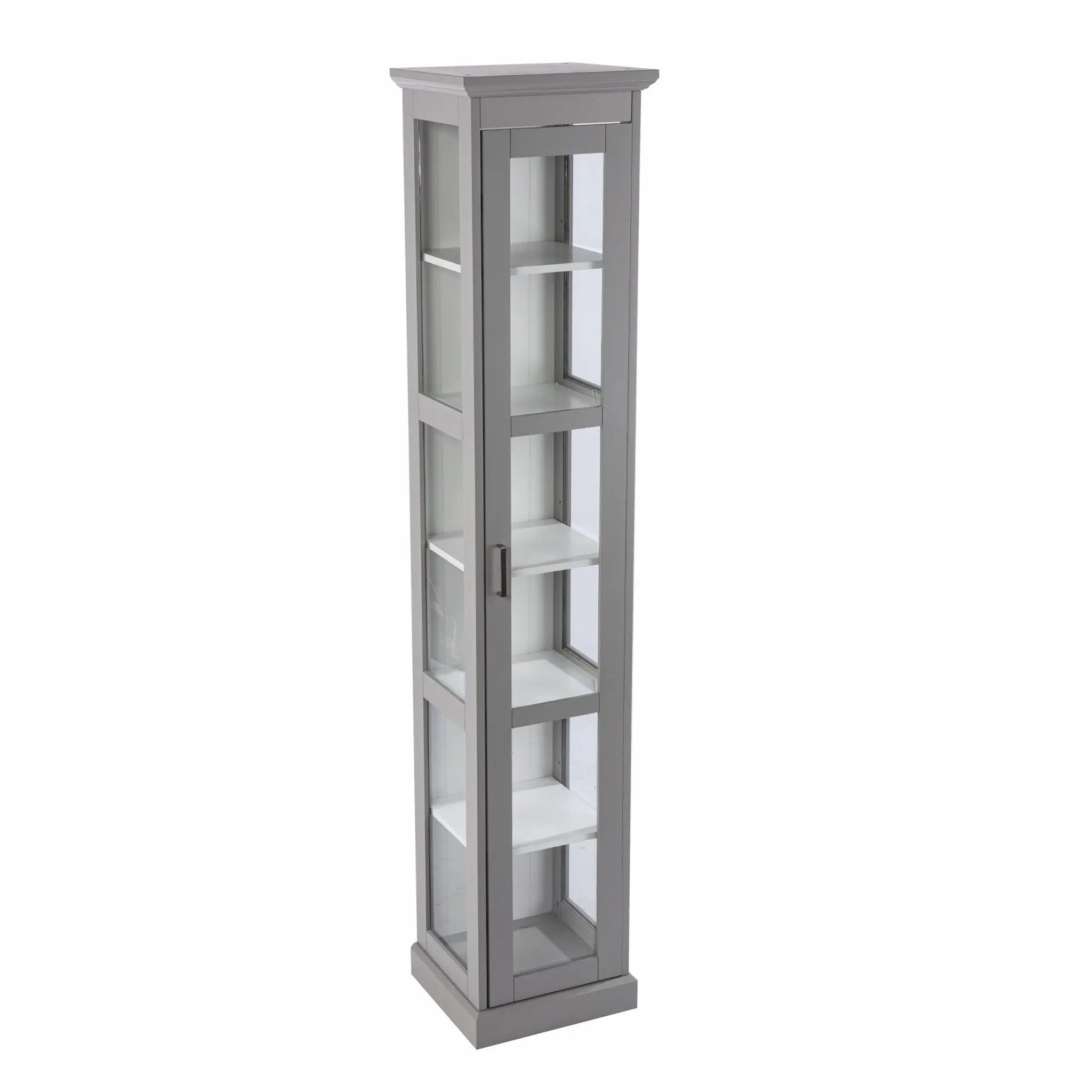 Gray Cornice Molding Curio with Glass Door Homeroots Kitchen & Dining