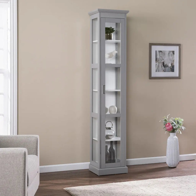 Gray Cornice Molding Curio with Glass Door Homeroots Kitchen & Dining