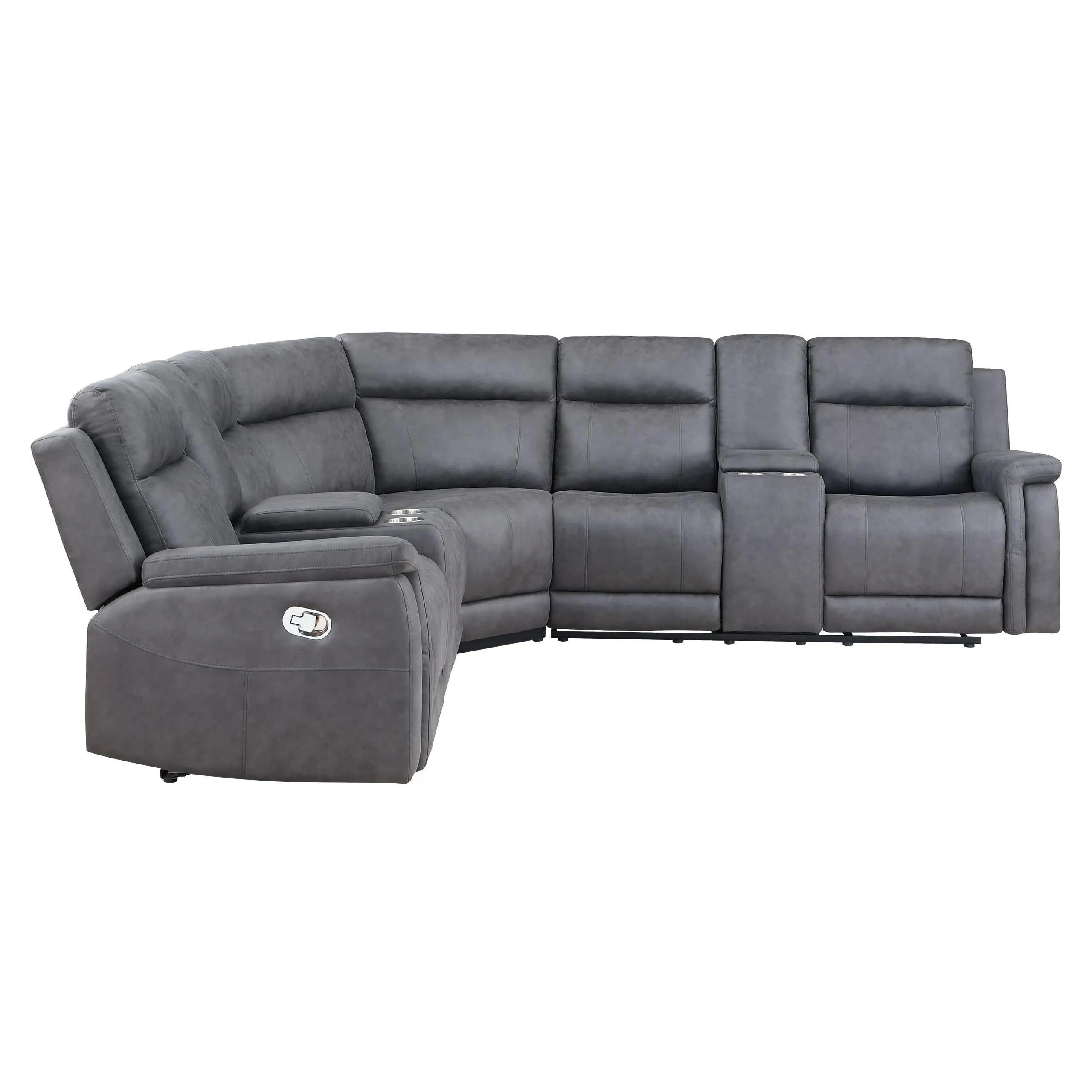 Gray Faux Leather Reclining Curved Corner Sectional With Console Homeroots Living Room