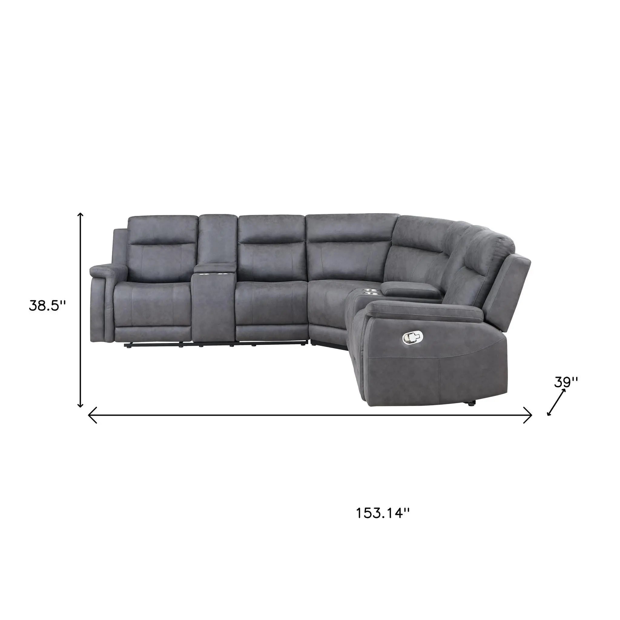 Gray Faux Leather Reclining Curved Corner Sectional With Console Homeroots Living Room
