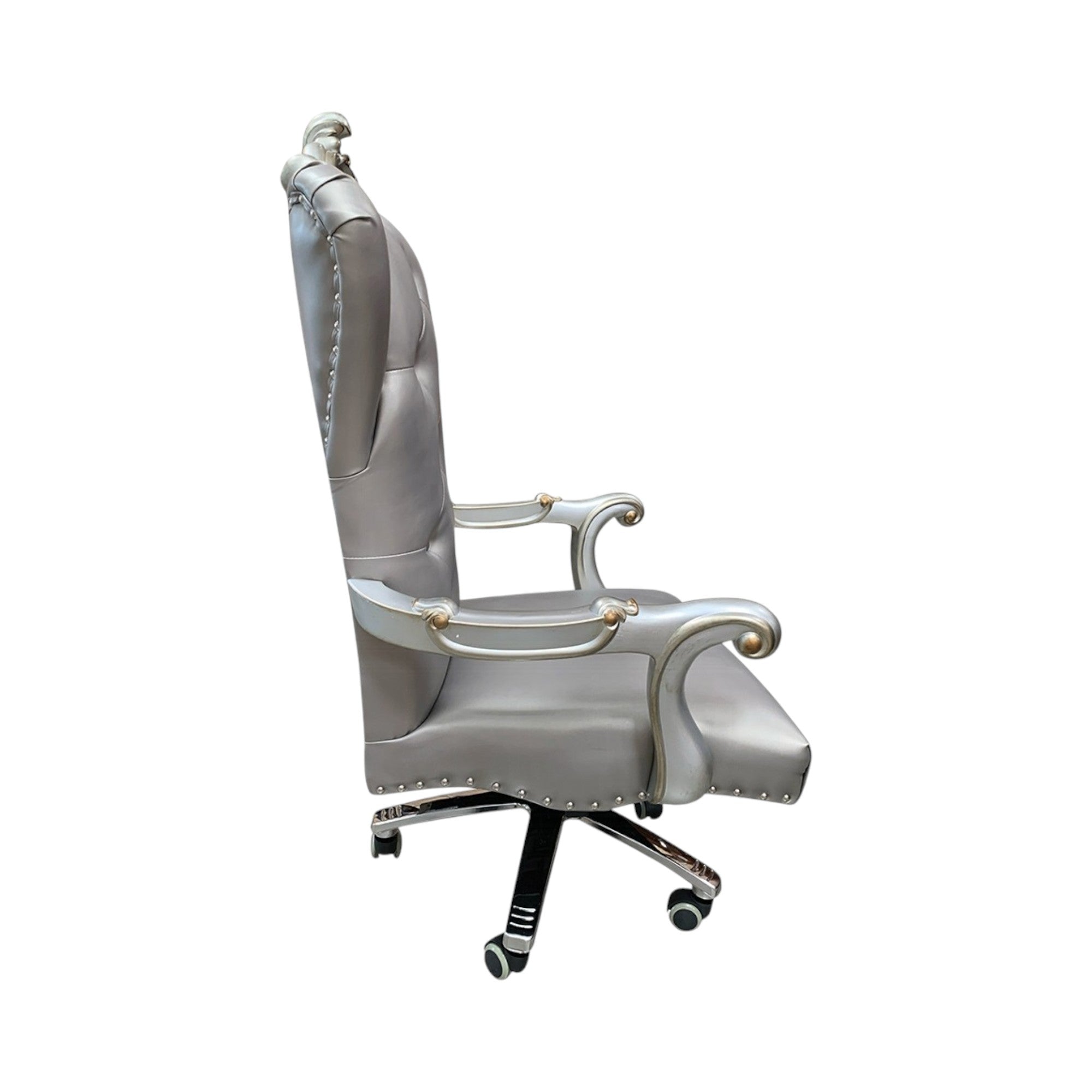 Gray Faux Leather Tufted Seat Swivel Adjustable Executive Chair Leather Back - GreatEagleInc