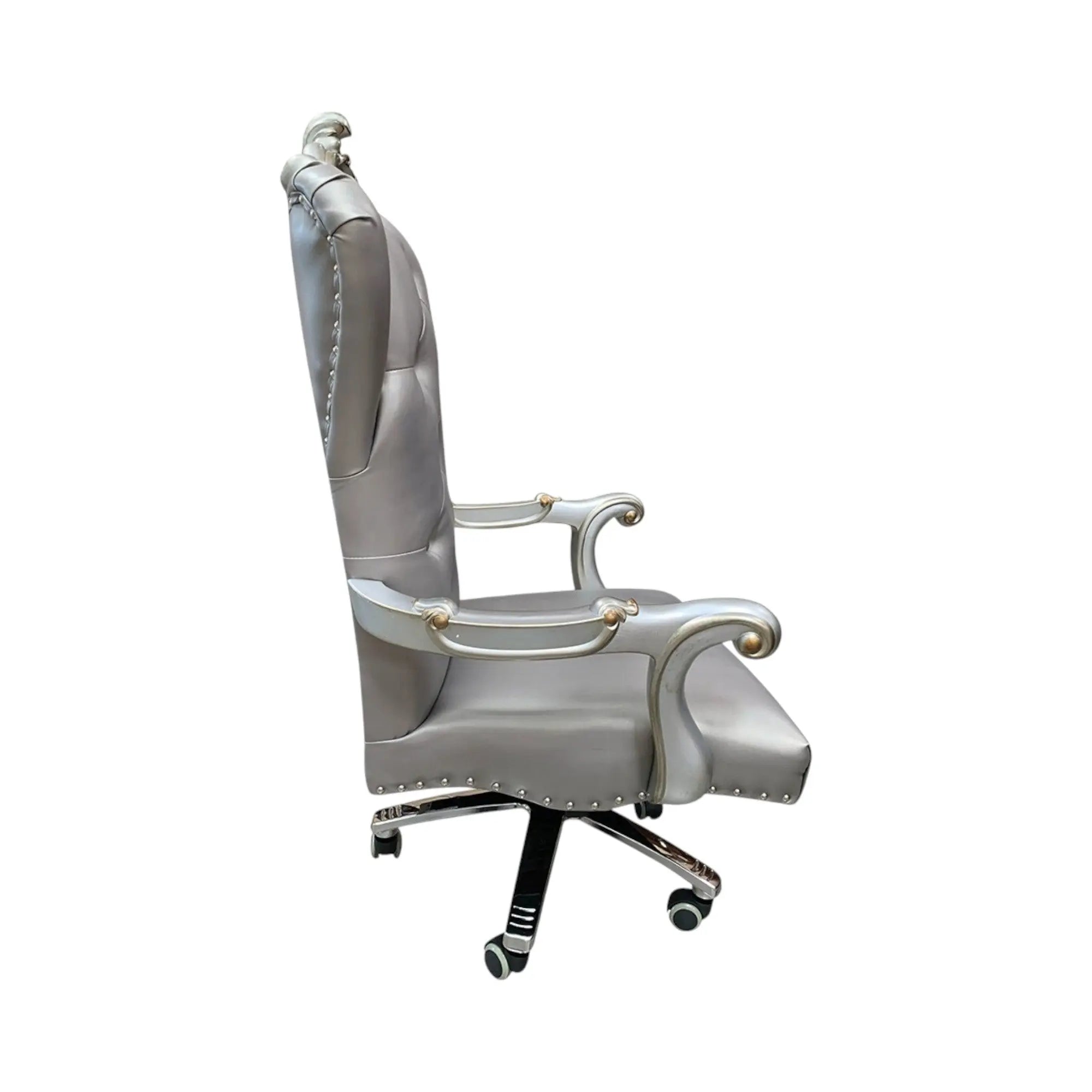 Gray Faux Leather Tufted Seat Swivel Adjustable Executive Chair Leather Back - GreatEagleInc