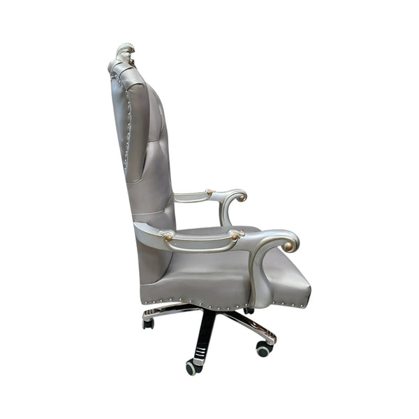 Gray Faux Leather Tufted Seat Swivel Adjustable Executive Chair Leather Back - GreatEagleInc