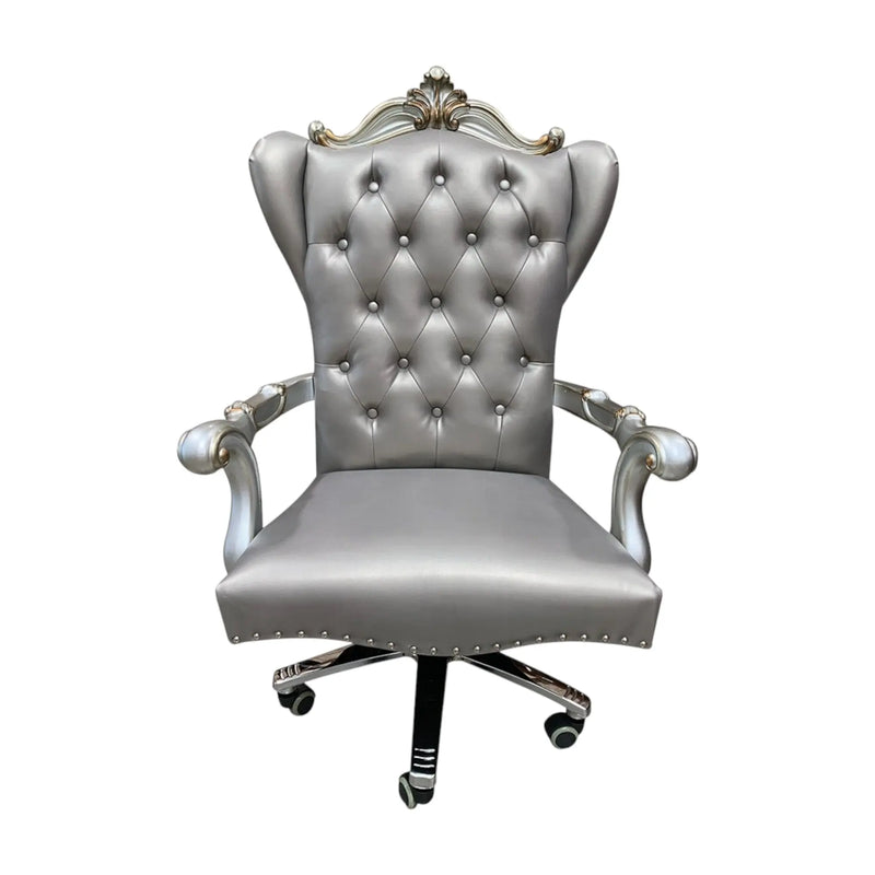 Gray Faux Leather Tufted Seat Swivel Adjustable Executive Chair Leather Back - GreatEagleInc