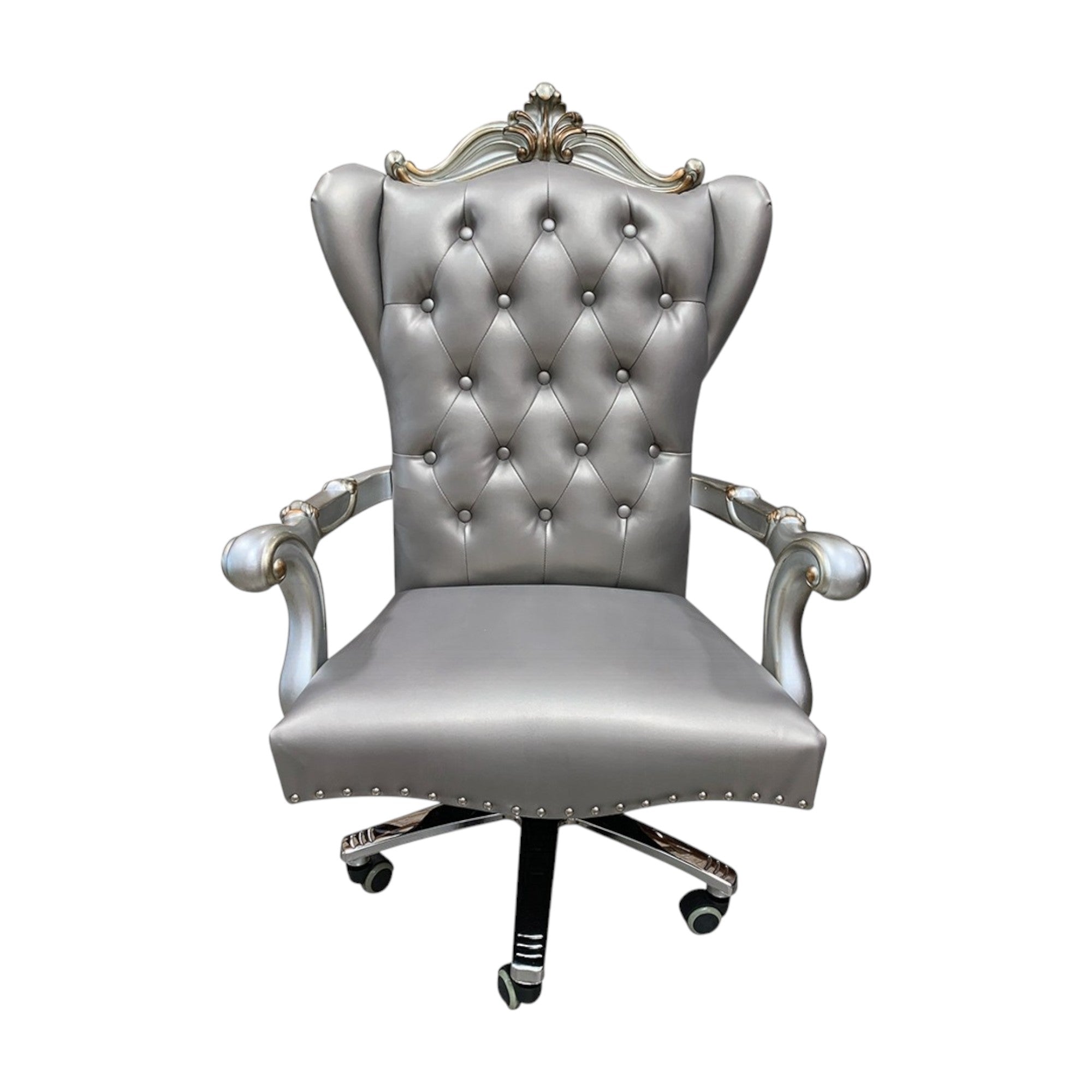 Gray Faux Leather Tufted Seat Swivel Adjustable Executive Chair Leather Back - GreatEagleInc