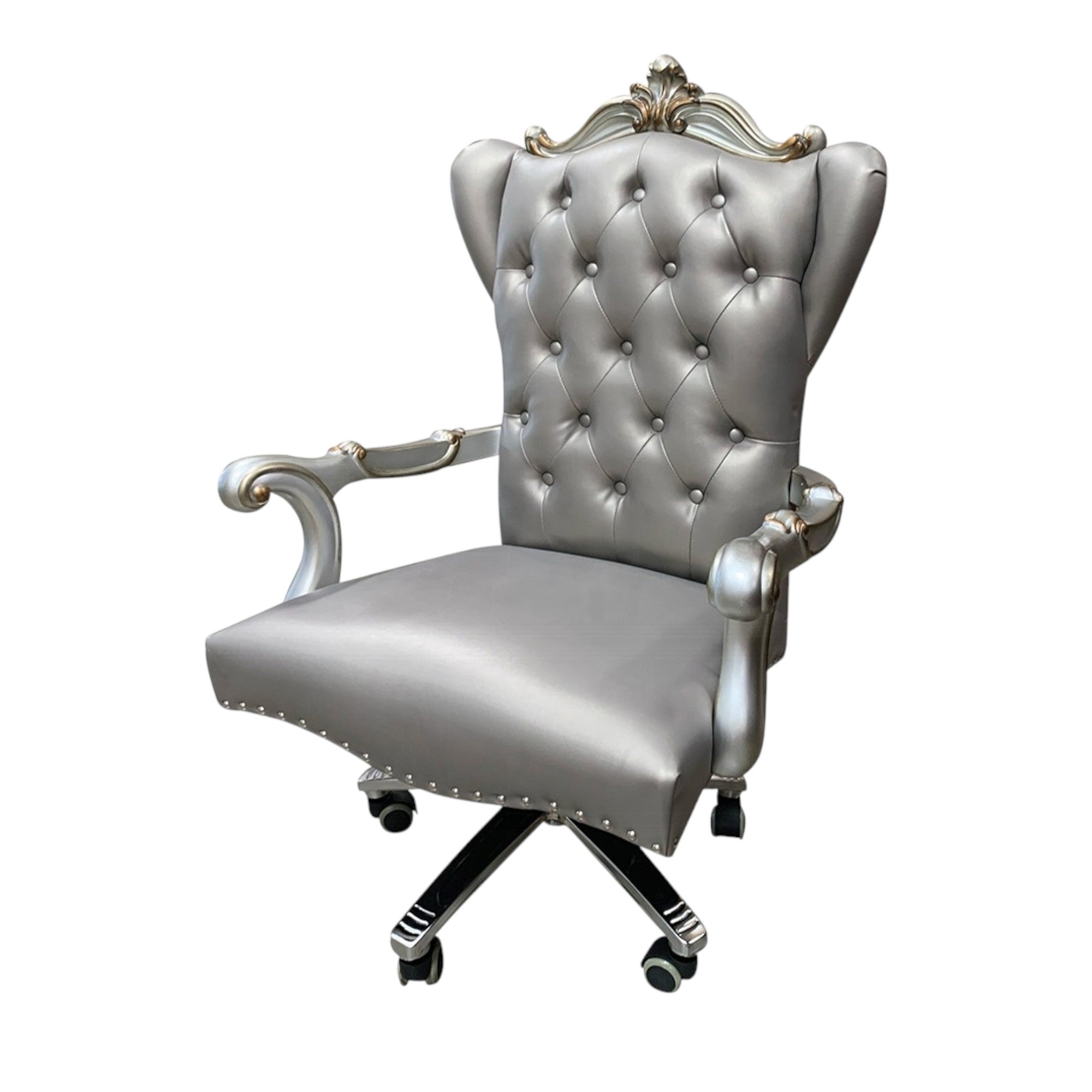 Gray Faux Leather Tufted Seat Swivel Adjustable Executive Chair Leather Back - GreatEagleInc