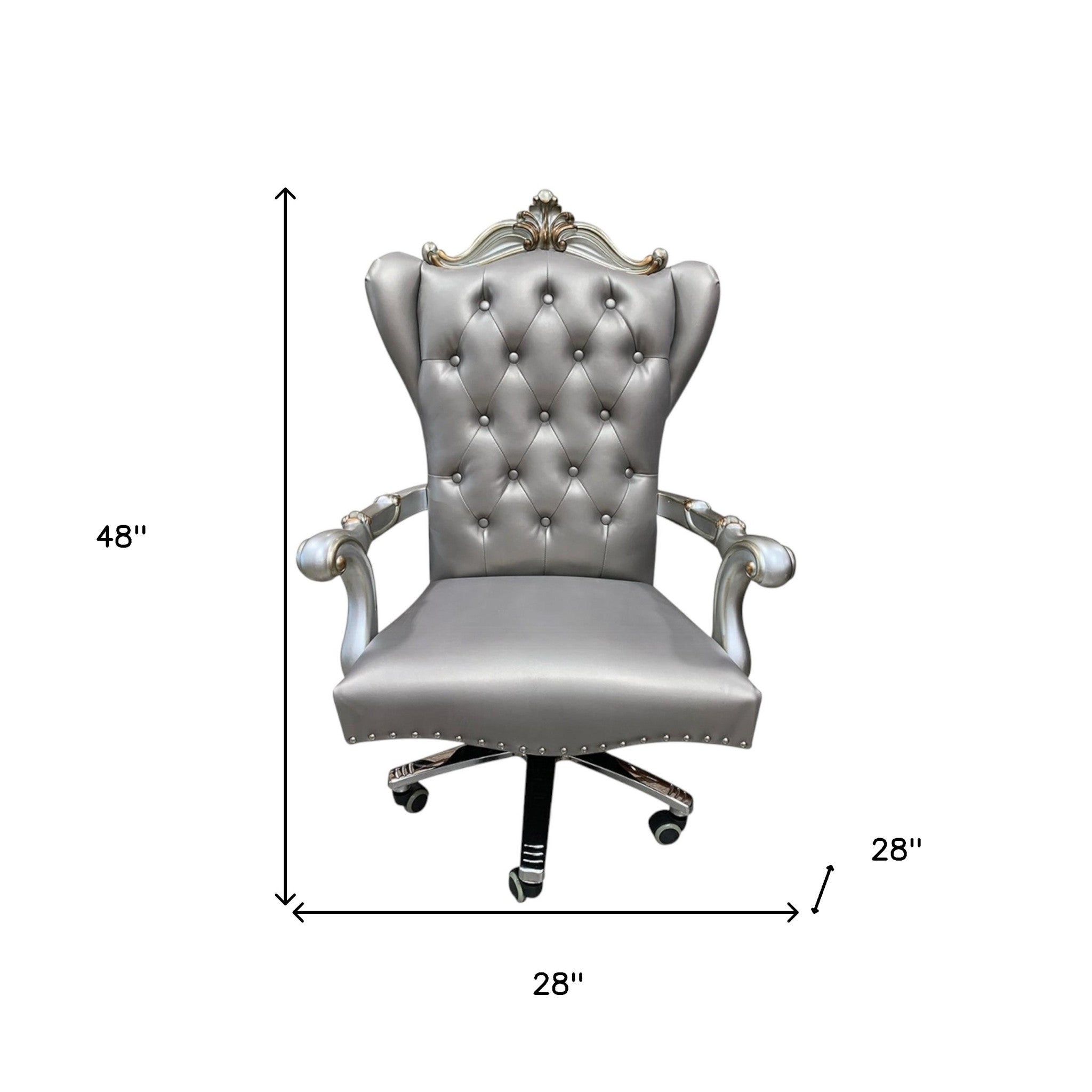 Gray Faux Leather Tufted Seat Swivel Adjustable Executive Chair Leather Back - GreatEagleInc