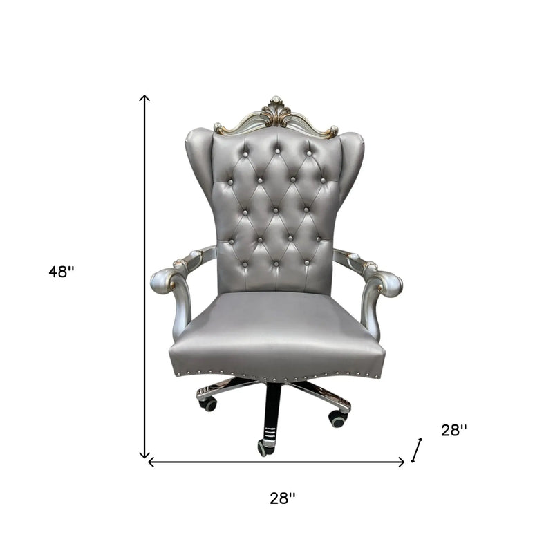 Gray Faux Leather Tufted Seat Swivel Adjustable Executive Chair Leather Back - GreatEagleInc