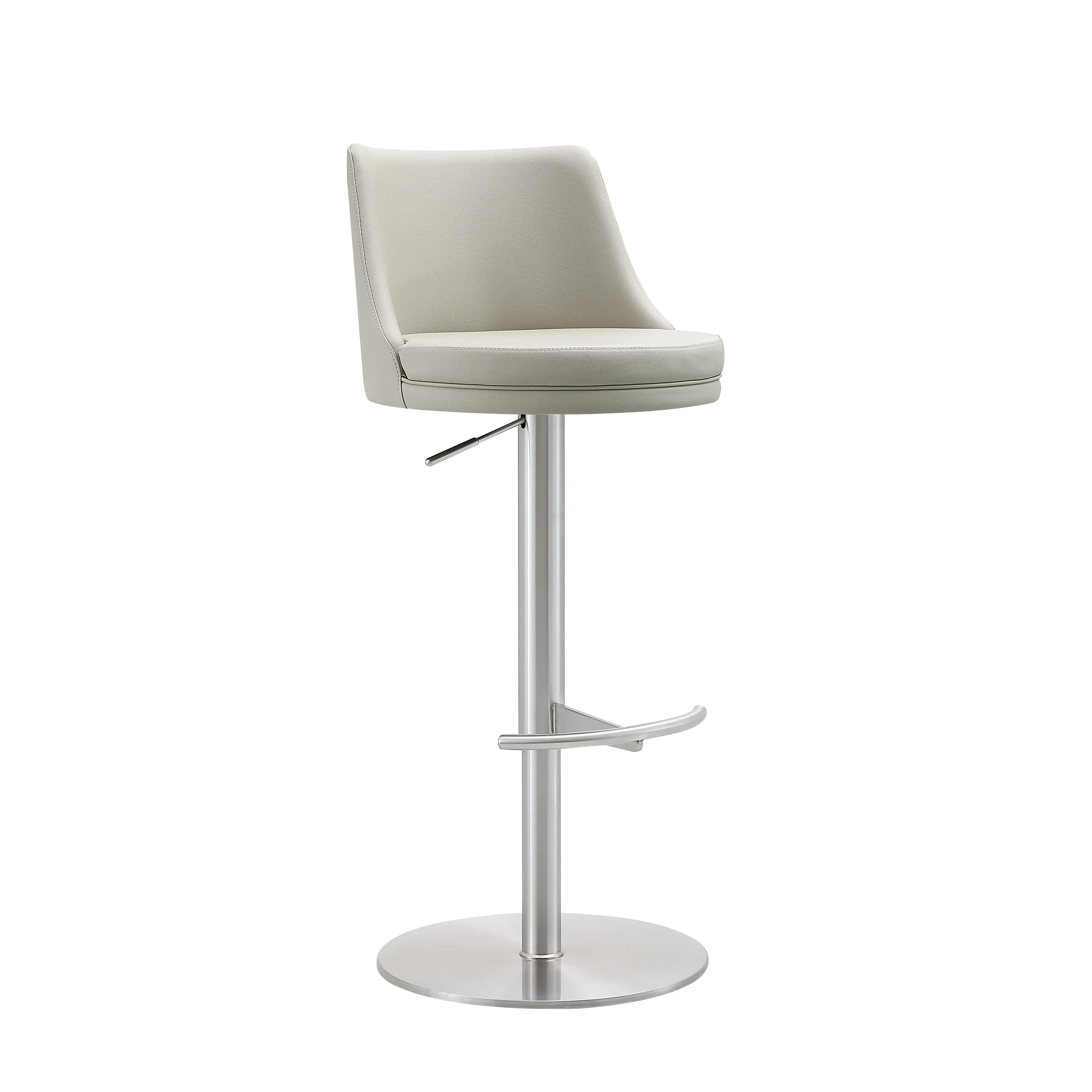 Gray Faux Leather and Steel Low Back Adjustable Height Swivel Bar Chair - GreatEagleInc