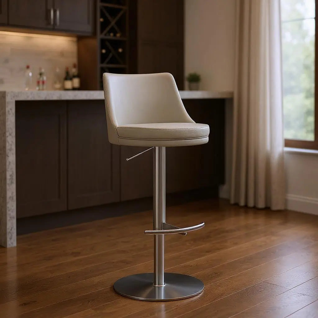 Gray Faux Leather and Steel Low Back Adjustable Height Swivel Bar Chair - GreatEagleInc