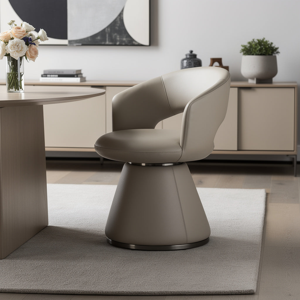 Gray Faux Leather and Steel Open Back Swivel Dining Arm Chair Homeroots Kitchen & Dining