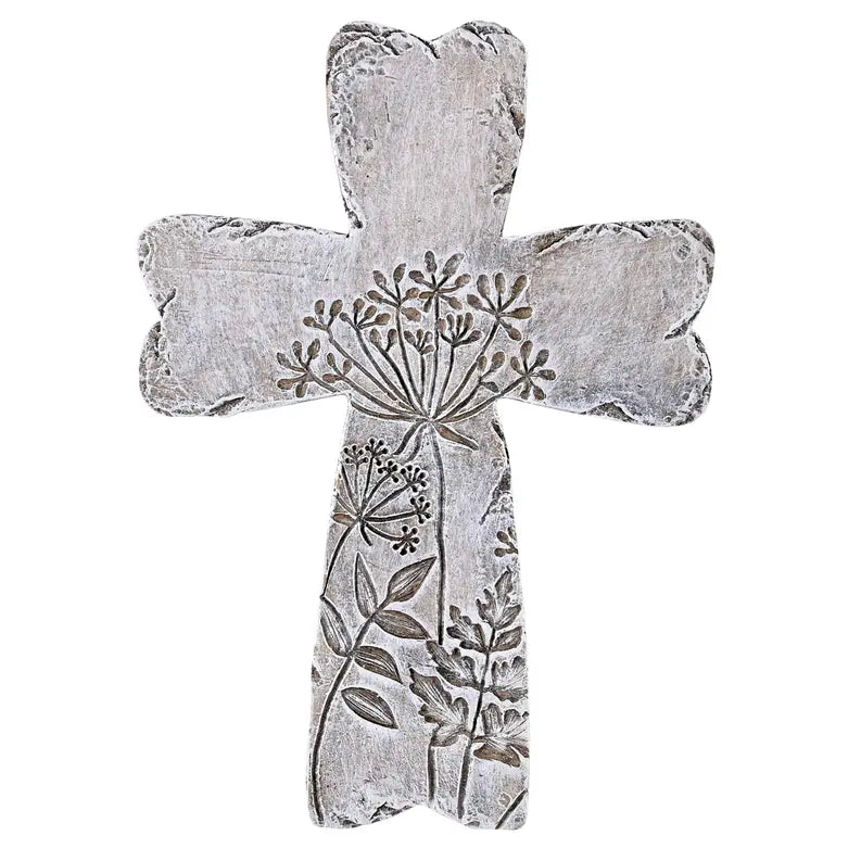 Gray Floral Resin Wall Cross 5.75H Dicksons Inc
