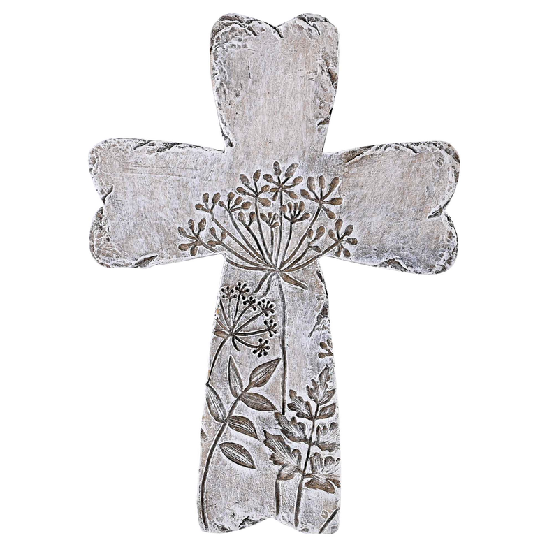 Gray Floral Resin Wall Cross 5.75H Dicksons Inc