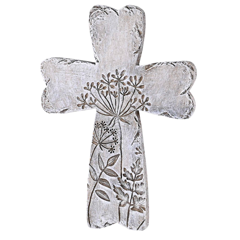 Gray Floral Resin Wall Cross 5.75H Dicksons Inc