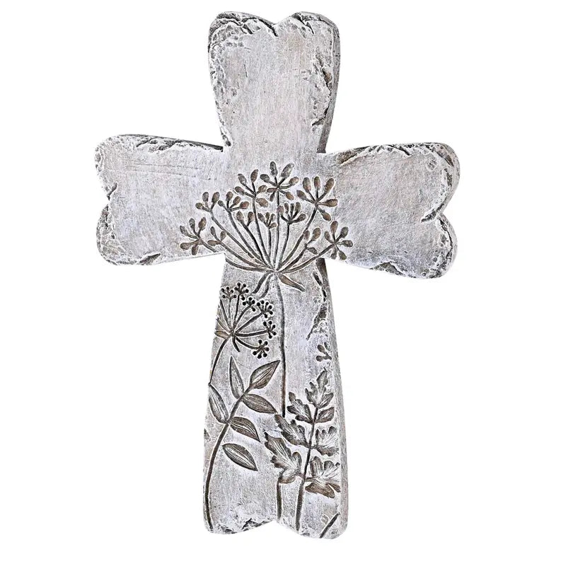 Gray Floral Resin Wall Cross 5.75H Dicksons Inc