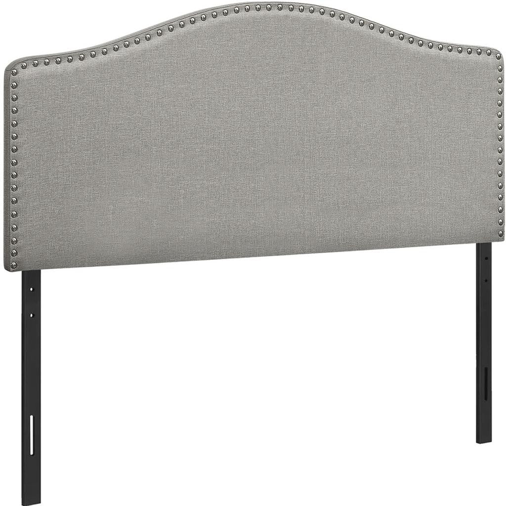 Gray Linen Blend Upholstered Arched Full Headboard With Nail Head Trim - GreatEagleInc