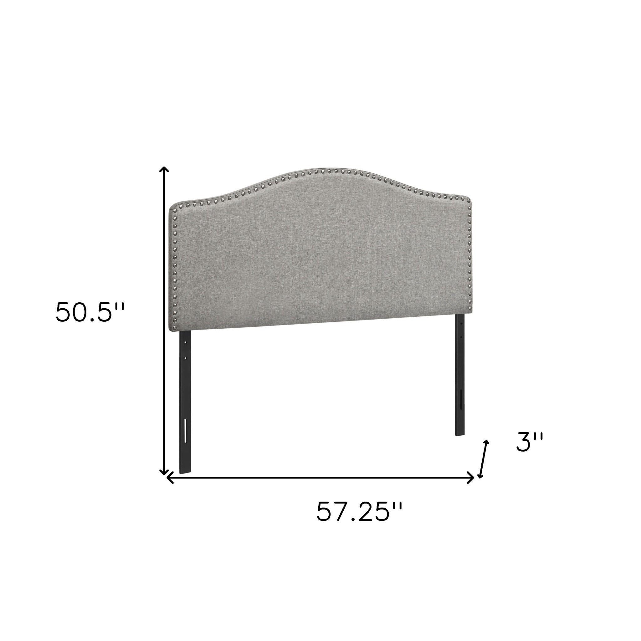 Gray Linen Blend Upholstered Arched Full Headboard With Nail Head Trim - GreatEagleInc