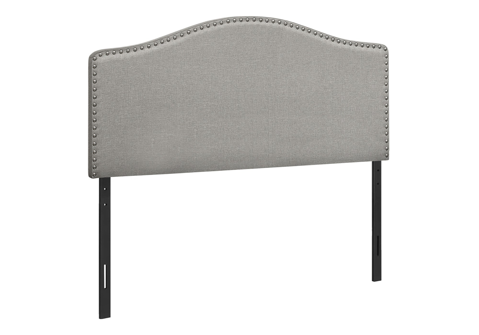 Gray Linen Blend Upholstered Arched Full Headboard With Nail Head Trim - GreatEagleInc