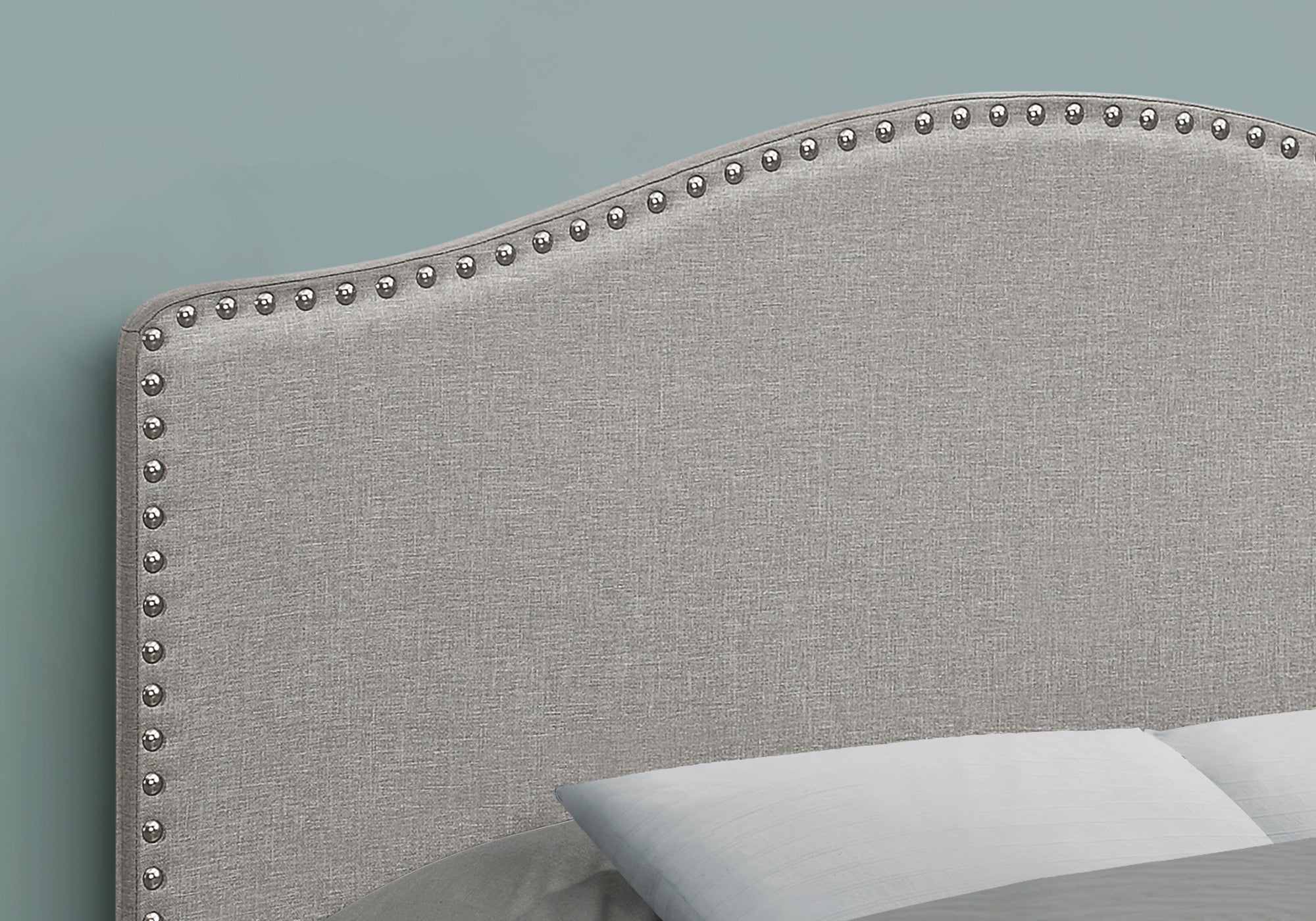 Gray Linen Blend Upholstered Arched Full Headboard With Nail Head Trim - GreatEagleInc