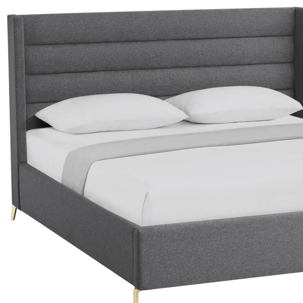 Gray Linen Upholstered King Bed Frame Homeroots Bed & Bath