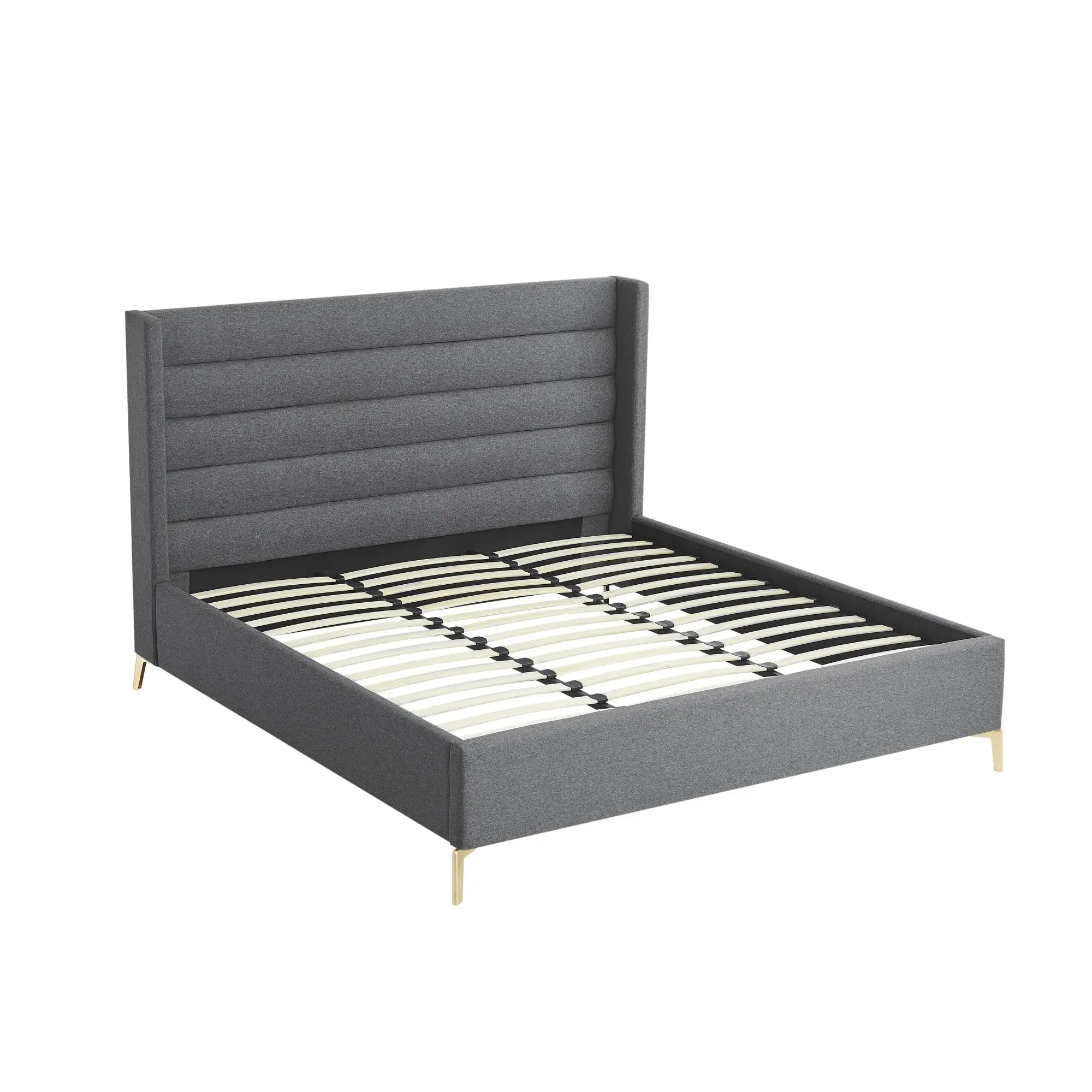 Gray Linen Upholstered King Bed Frame Homeroots Bed & Bath