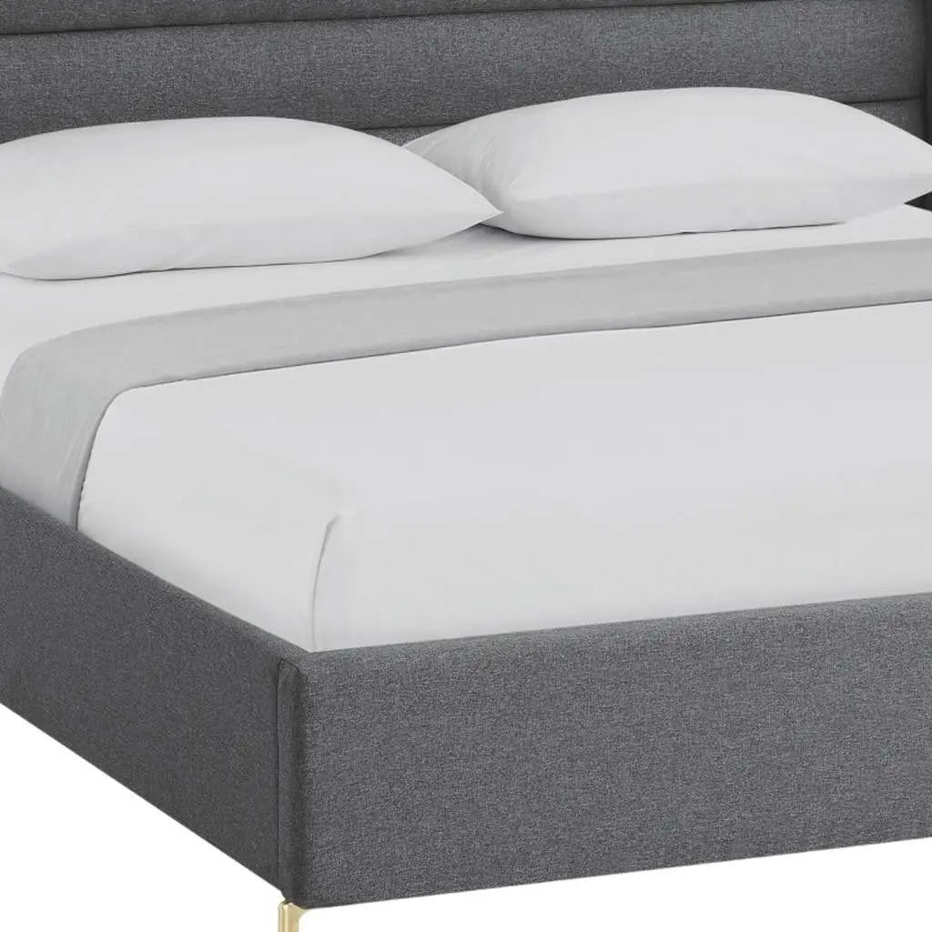 Gray Linen Upholstered King Bed Frame Homeroots Bed & Bath