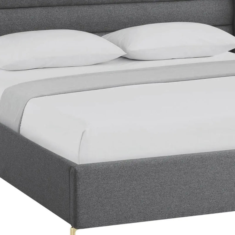 Gray Linen Upholstered King Bed Frame Homeroots Bed & Bath