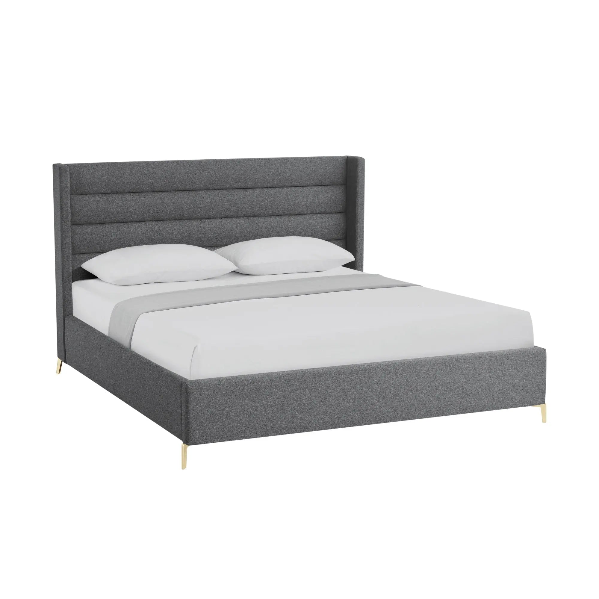 Gray Linen Upholstered King Bed Frame Homeroots Bed & Bath