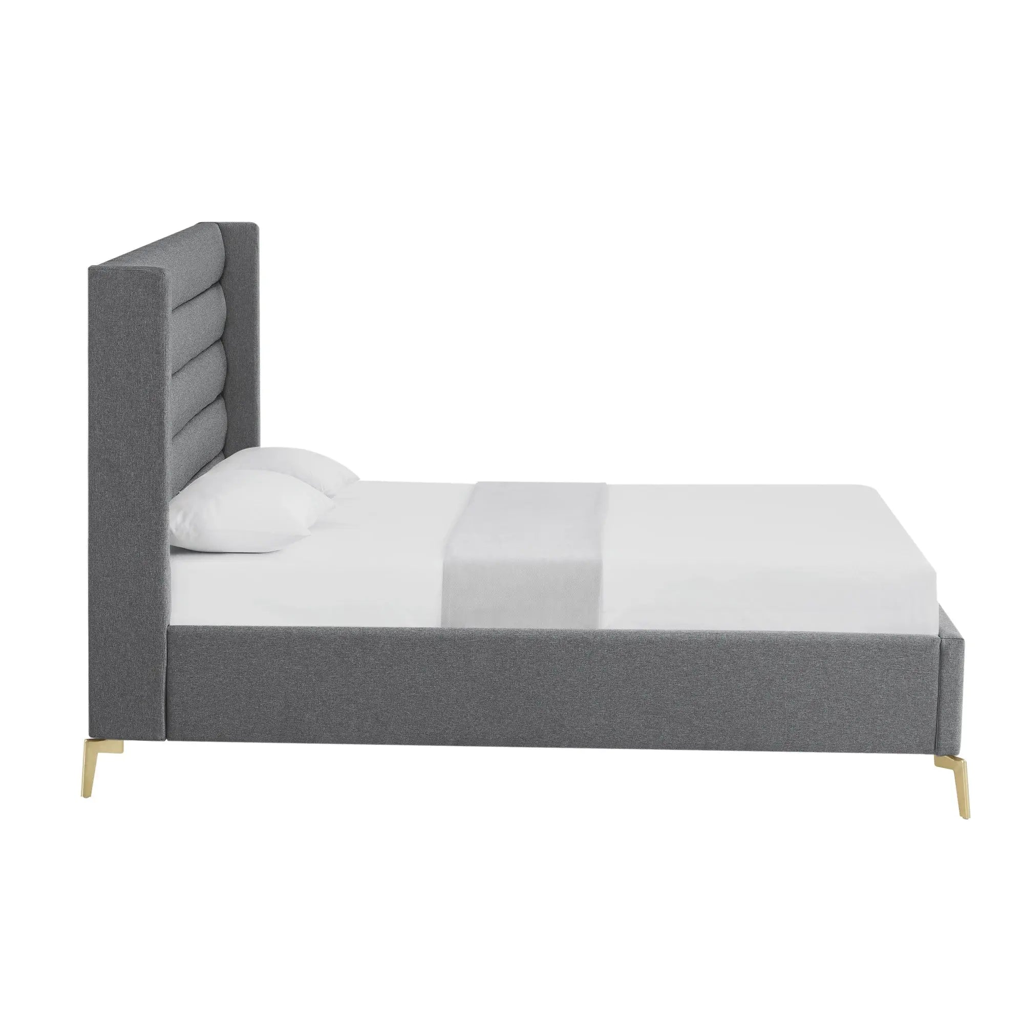 Gray Linen Upholstered King Bed Frame Homeroots Bed & Bath