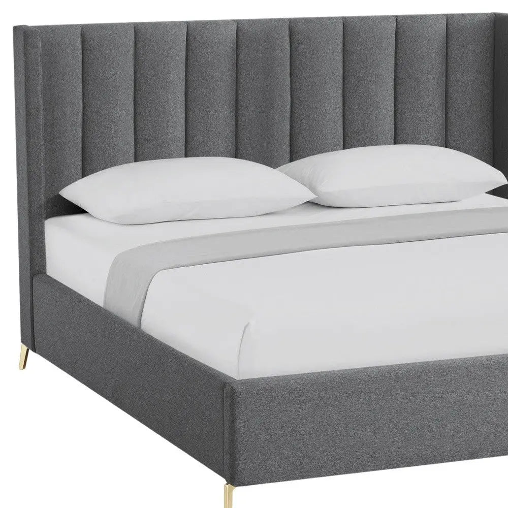 Gray Linen Upholstered King Bed Frame Homeroots Bed & Bath