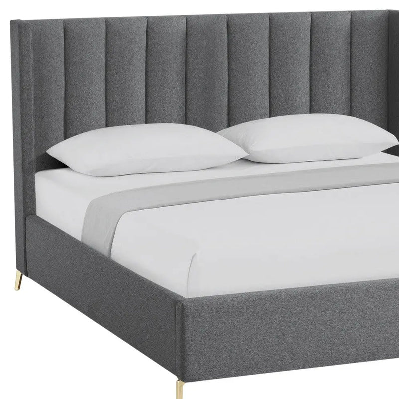 Gray Linen Upholstered King Bed Frame Homeroots Bed & Bath