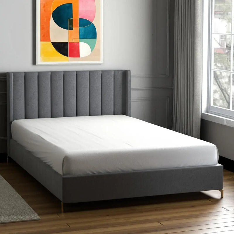 Gray Linen Upholstered King Bed Frame Homeroots Bed & Bath