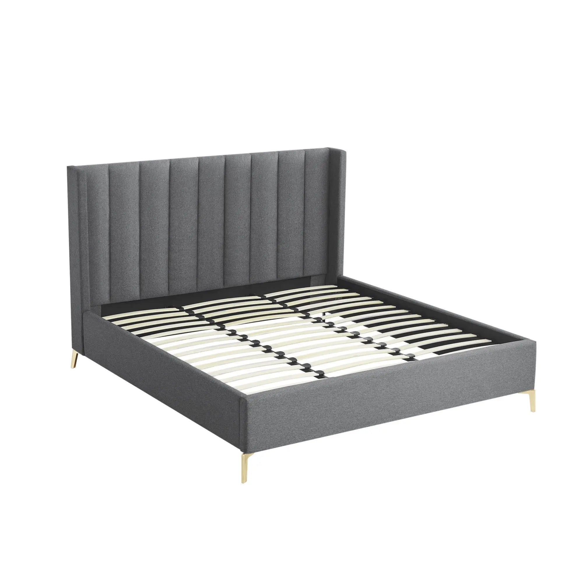 Gray Linen Upholstered King Bed Frame Homeroots Bed & Bath