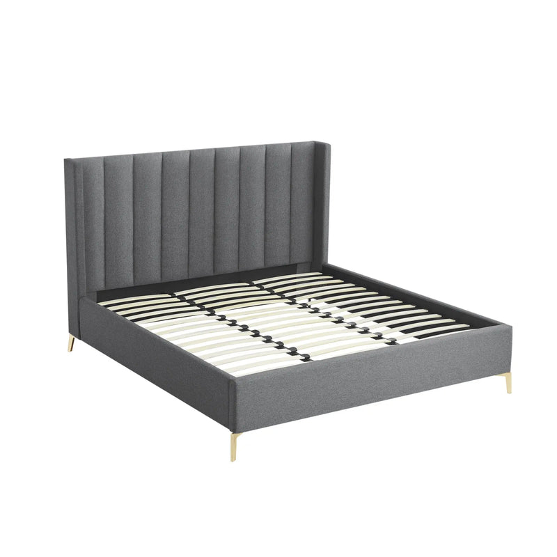 Gray Linen Upholstered King Bed Frame Homeroots Bed & Bath