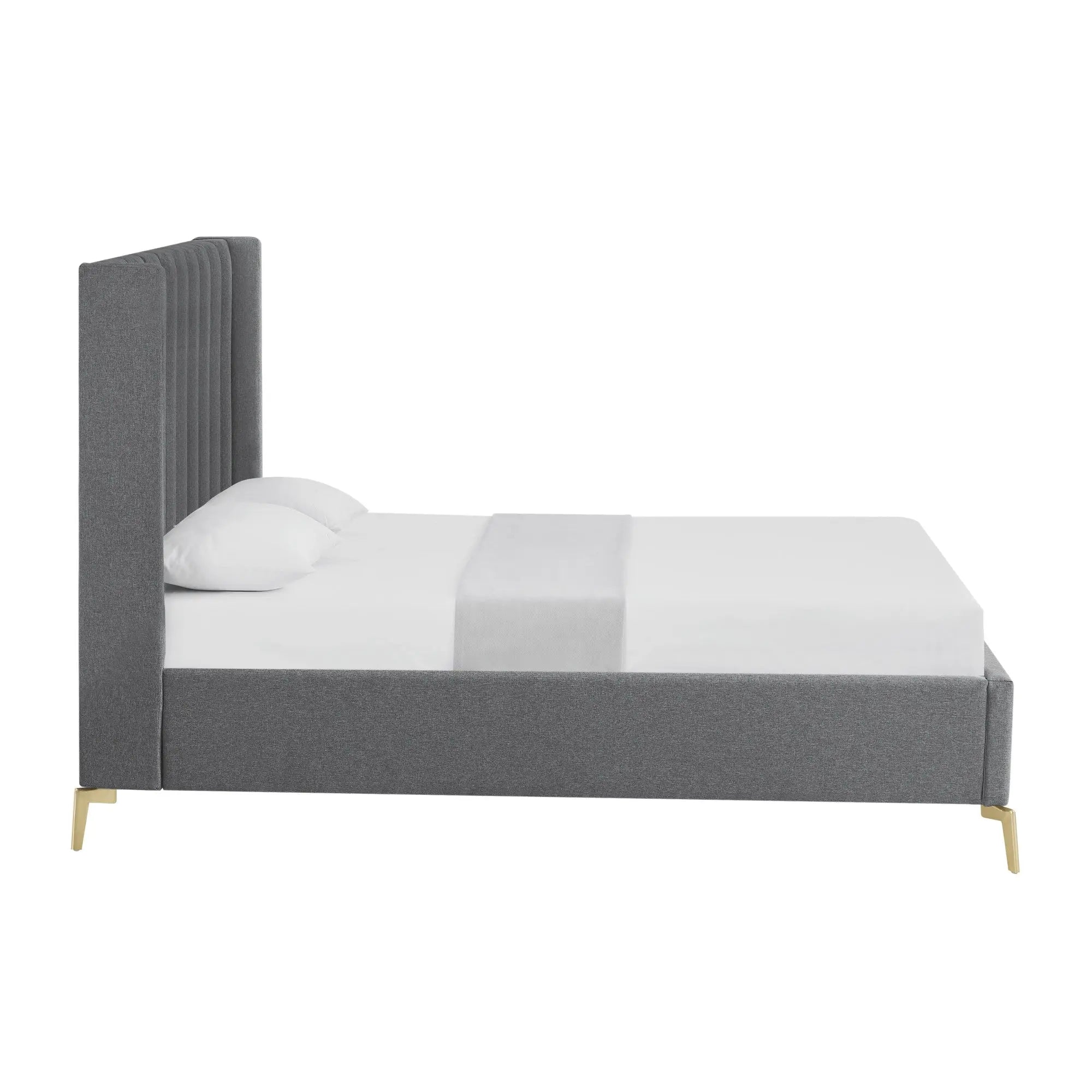 Gray Linen Upholstered King Bed Frame Homeroots Bed & Bath
