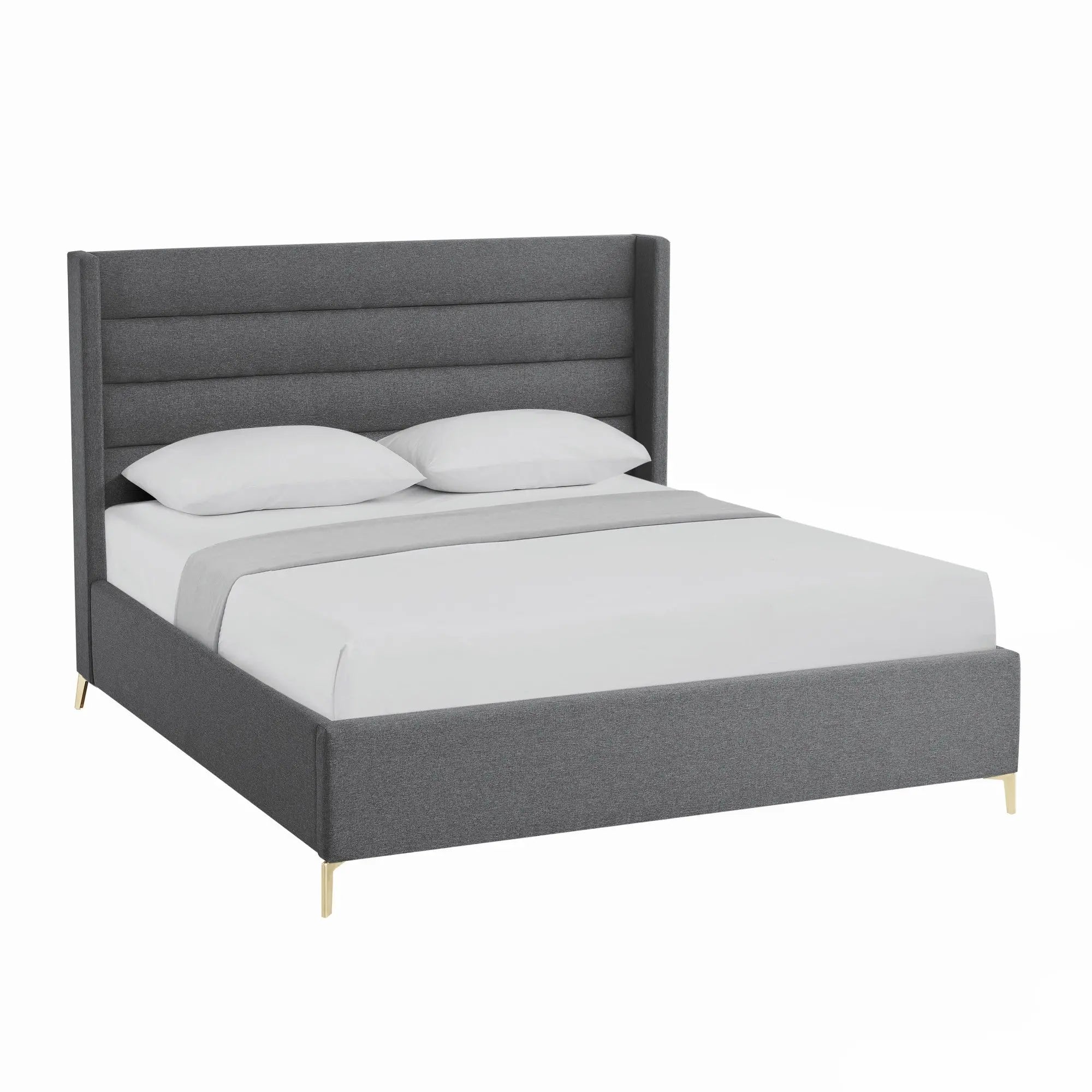 Gray Linen Upholstered Queen Bed Frame Homeroots Bed & Bath