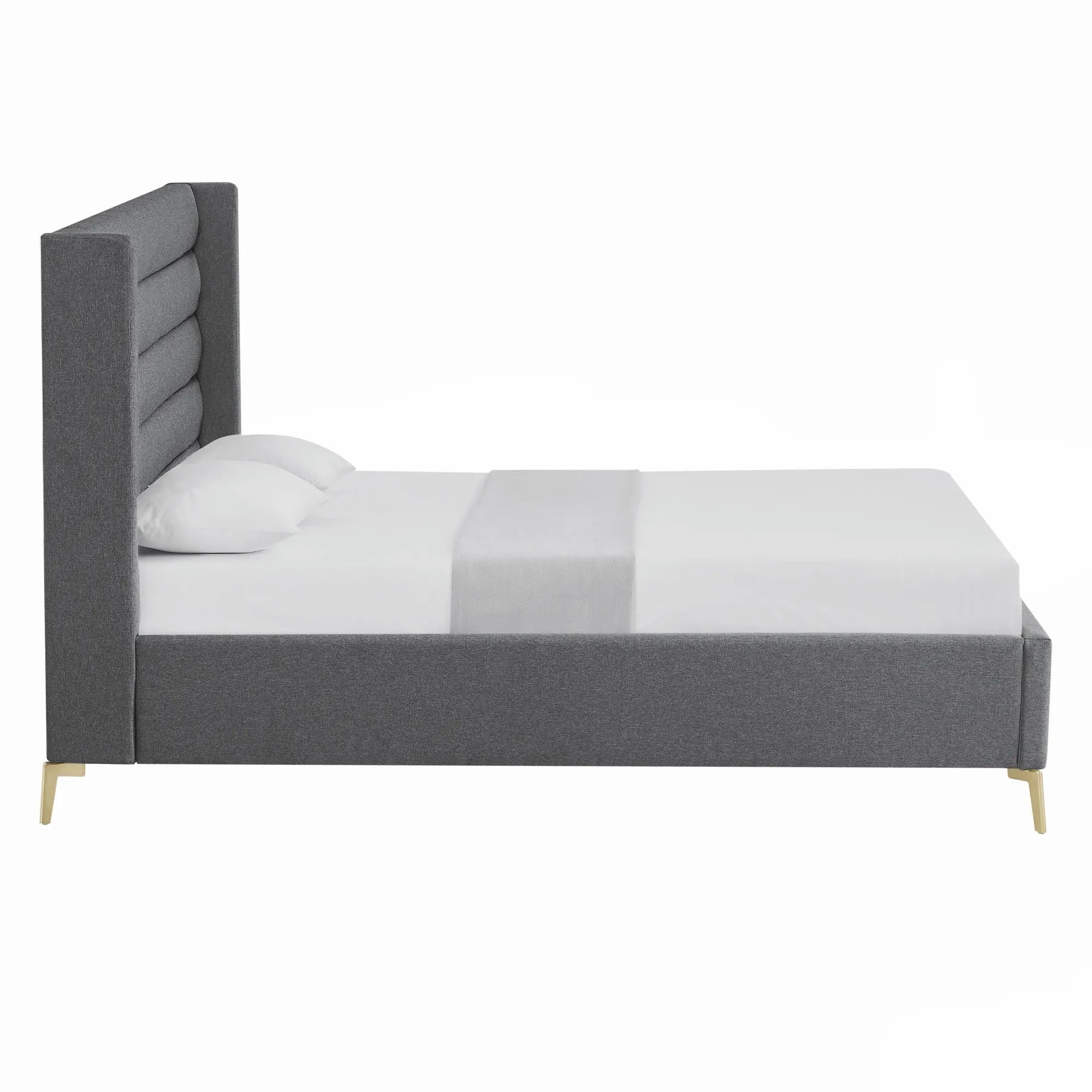 Gray Linen Upholstered Queen Bed Frame Homeroots Bed & Bath