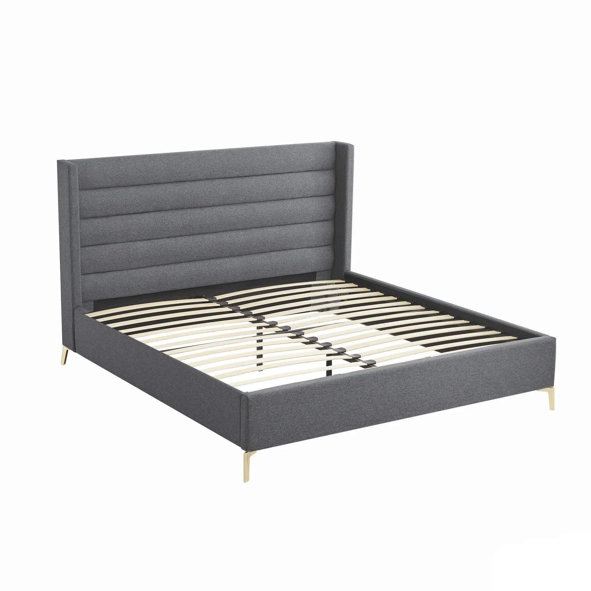 Gray Linen Upholstered Queen Bed Frame Homeroots Bed & Bath