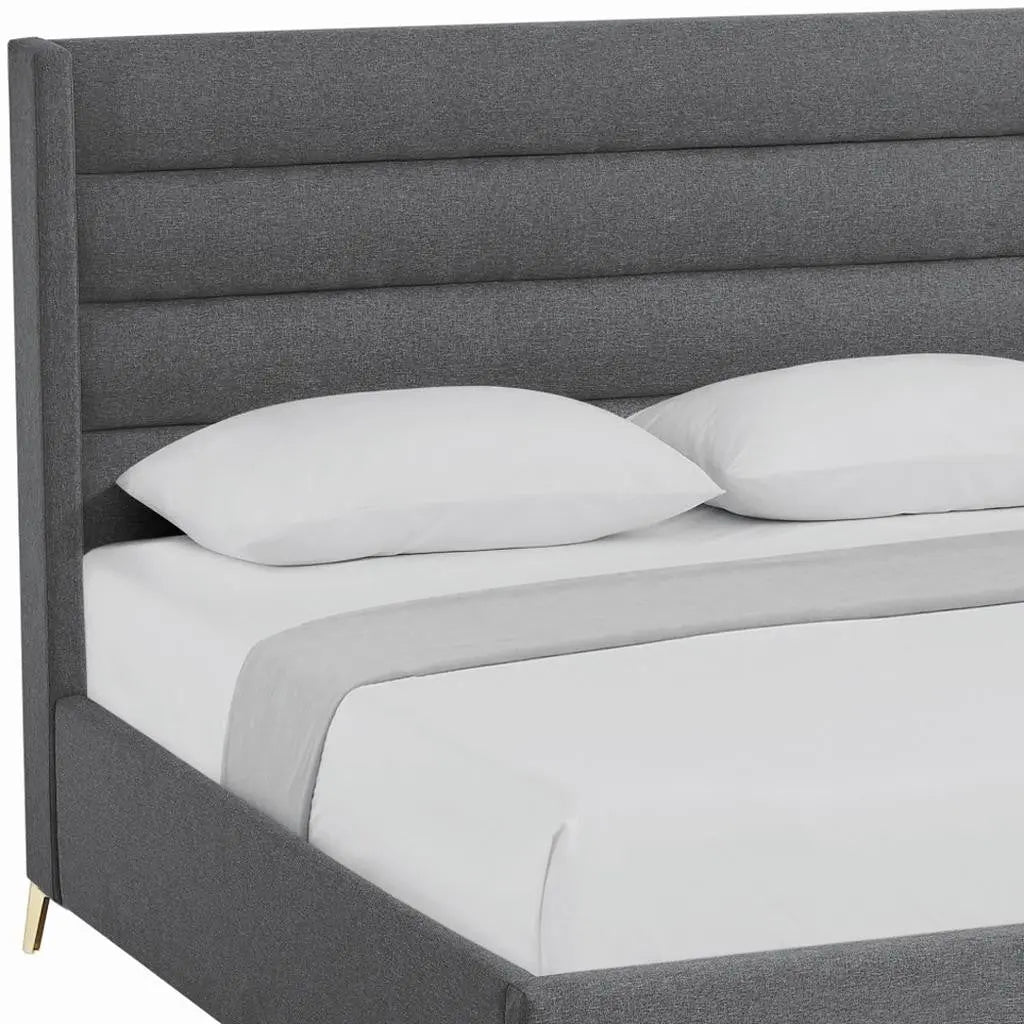 Gray Linen Upholstered Queen Bed Frame Homeroots Bed & Bath