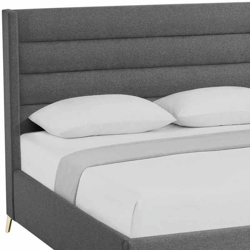 Gray Linen Upholstered Queen Bed Frame Homeroots Bed & Bath