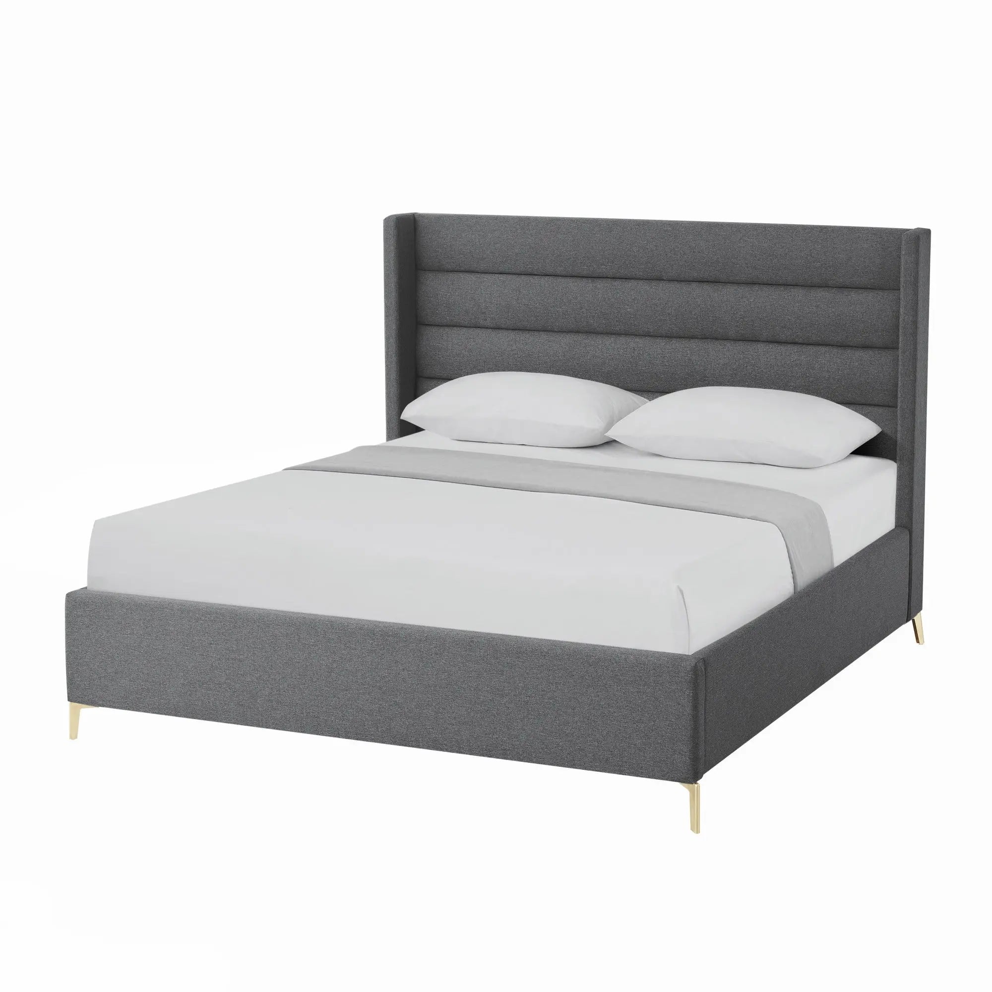Gray Linen Upholstered Queen Bed Frame Homeroots Bed & Bath