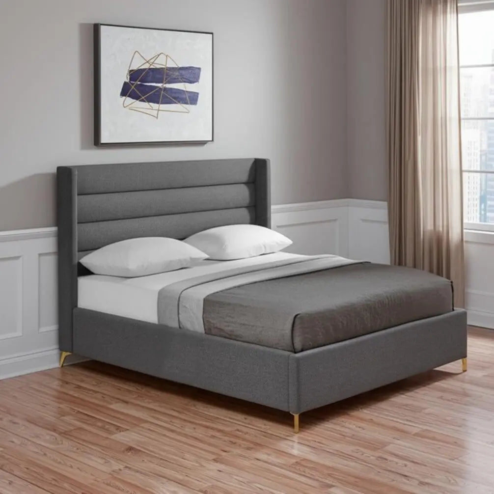 Gray Linen Upholstered Queen Bed Frame Homeroots Bed & Bath