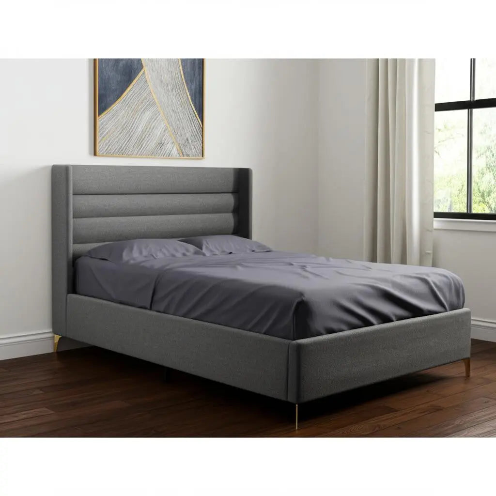 Gray Linen Upholstered Queen Bed Frame Homeroots Bed & Bath
