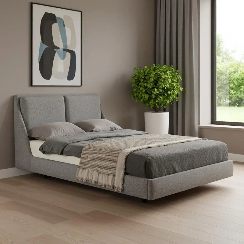 Gray Linen Upholstered Upholstered King Bed Frame Homeroots Bed & Bath