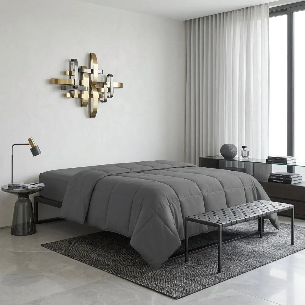 Gray Queen Microfiber Washable Microfiber Down Alternative Comforter Homeroots Bed & Bath