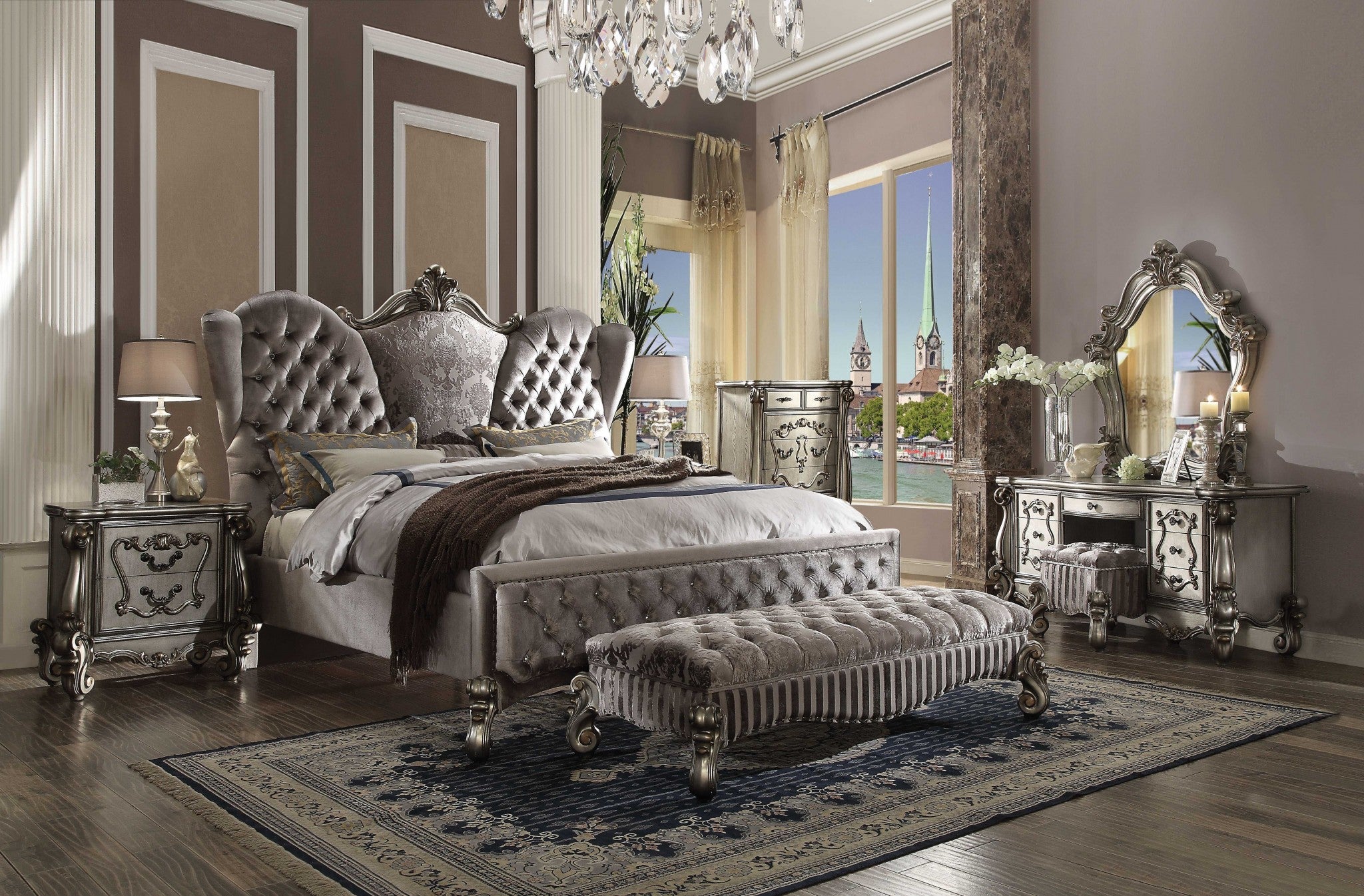 Gray Queen Tufted Upholstered Velvet Bed Frame with Nailhead Trim Homeroots Bed & Bath