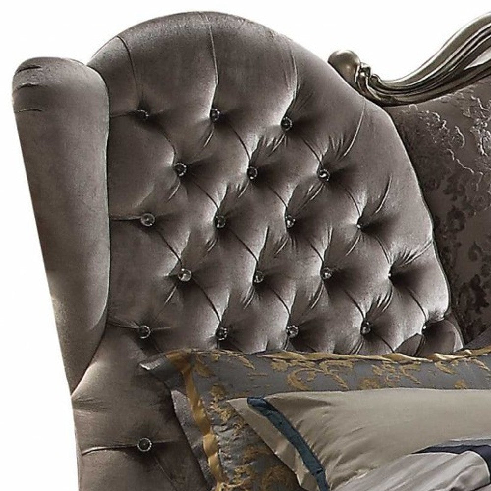 Gray Queen Tufted Upholstered Velvet Bed Frame with Nailhead Trim Homeroots Bed & Bath
