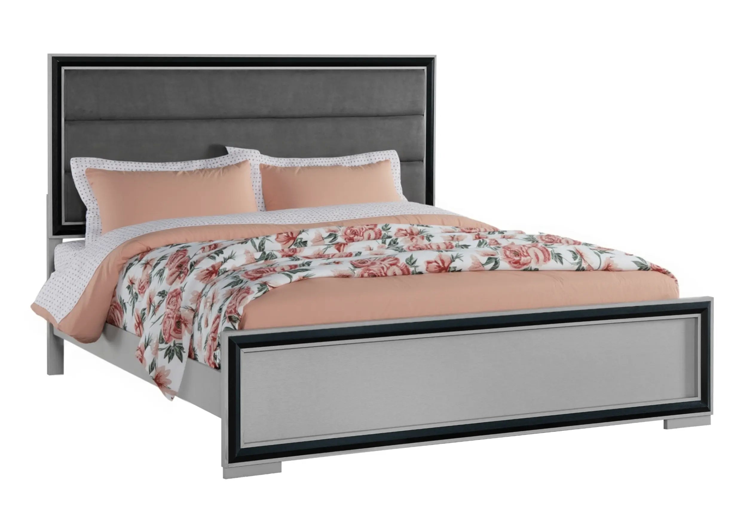 Gray Ribbed Texture Wood And Upholstery Full Bed Frame Homeroots Bed & Bath